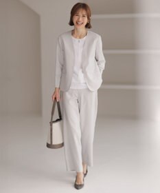 J.PRESS LADIES L 【セットアップ対応・洗える・UVケア・吸水速乾】OXIJEWELストレッチ ノーカラー ジャケット