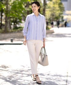 J.PRESS LADIES L 【洗える】SHEERストライプ ペプラム シャツ ブラウス