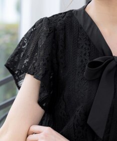 Tiaclasse 【洗える】幅広く活躍が期待できるボウタイレースブラウス