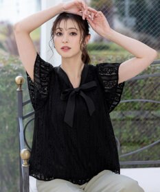 Tiaclasse 【洗える】幅広く活躍が期待できるボウタイレースブラウス