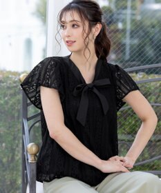 Tiaclasse 【洗える】幅広く活躍が期待できるボウタイレースブラウス