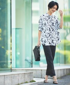 ICB L 【新色追加・接触冷感・UVケア・速乾・洗える】BackSatinAmunzen 5分袖バンドカラーブラウス