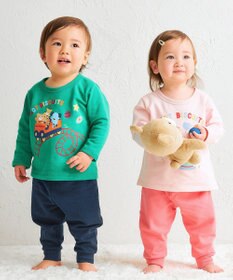 MIKI HOUSE HOT BISCUITS 【80-120cm】ミニ裏毛パイル素材 ティーカップ柄 ルームウェアセット