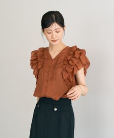 YECCA VECCA ラッフルVネックブラウス
