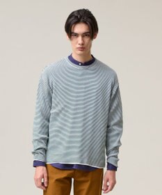 J.PRESS MEN 【Tシャツ感覚で着られる新感覚ニット】ボーダーニット ロングスリーブＴシャツ グリーン系1