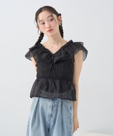 earth music&ecology ダブルフリルノースリブラウス