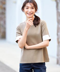Tiaclasse L 【洗える】配色カフスニットトップス