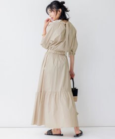 23区 L 【一部店舗限定/洗える】ハイカウントウェザーストレッチ ボウタイ付き ランタンスリーブ ブラウス