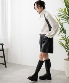 WEGO パイピング切替ショートハーフZIPスウェット