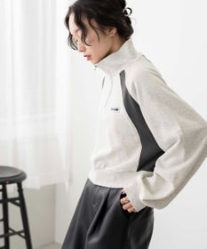 WEGO パイピング切替ショートハーフZIPスウェット