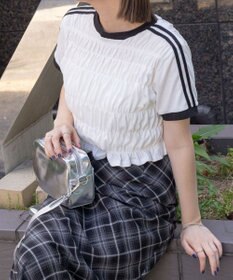 WEGO ラインデザインシャーリングトップス