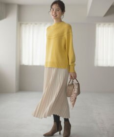 組曲 【WEB限定カラーあり】透かし編みバルキーハイネックニット