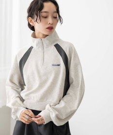 WEGO パイピング切替ショートハーフZIPスウェット