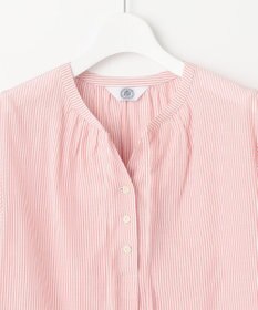 J.PRESS LADIES 【洗える】コットンアセVis ストライプ ギャザー ブラウス