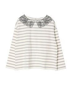 earth music&ecology レースプリントボーダープルオーバー