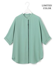 ICB 【人気のため新色追加・WEB限定カラーあり】BackSatinAmunzen 5分袖バンドカラーブラウス