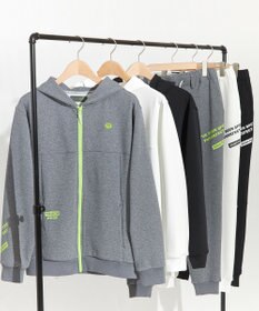 PW CIRCULUS 【MEN】【洗える/吸汗速乾/ストレッチ】ダンボール ロゴ ジップアップ パーカー