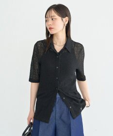 earth music&ecology ストレッチレース襟付シャツ