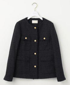 ANY SIS S ツイードノーカラーミドル ジャケット