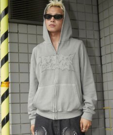 WEGO 【ユニセックス着用ITEM】ピグメントダメージアップリケZIPパーカー