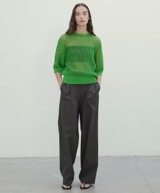 BEIGE， 【洗える】ALOE / コットンメッシュ半袖クルーネックニット