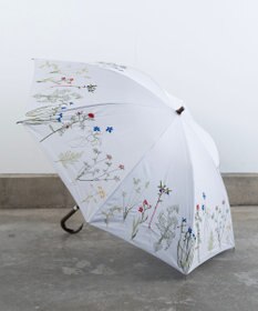 AND WOOL 〈一級遮光生地・晴雨兼用〉ボタニカル刺繍の日傘 （長傘タイプ）