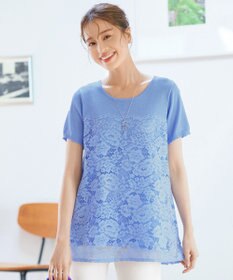 Tiaclasse L 【洗える】レースドッキングニットチュニック