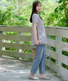 Tiaclasse L 【洗える】レースドッキングニットチュニック