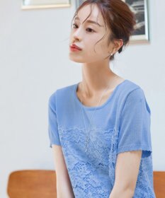 Tiaclasse L 【洗える】レースドッキングニットチュニック