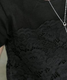 Tiaclasse L 【洗える】レースドッキングニットチュニック
