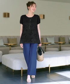 Tiaclasse L 【洗える】レースドッキングニットチュニック