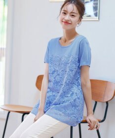 Tiaclasse L 【洗える】レースドッキングニットチュニック