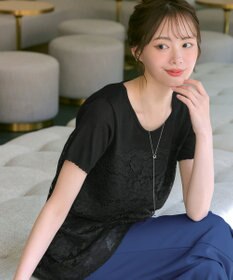 Tiaclasse L 【洗える】レースドッキングニットチュニック