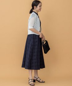 組曲 L 【前後着用可】メッシュ5分袖ニット カーディガン