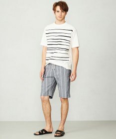 JOSEPH ABBOUD MOUNTAIN 【SPACE／UNISEX】スラブプレーティングボーダープリント Tシャツ