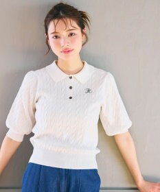 Feroux 胸元刺繍ケーブルポロ ニット