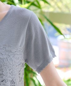 Tiaclasse L 【洗える】レースドッキングニットチュニック