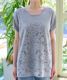 Tiaclasse L 【洗える】レースドッキングニットチュニック