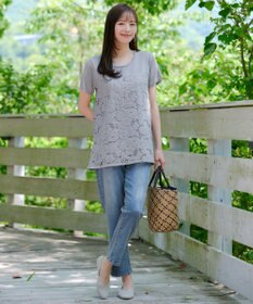 Tiaclasse L 【洗える】レースドッキングニットチュニック