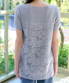 Tiaclasse L 【洗える】レースドッキングニットチュニック