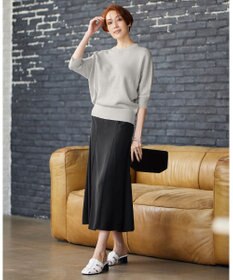 ICB L 【WEB限定カラーあり・洗える】ペーパーブレンドシャインニット 五分袖プルオーバー