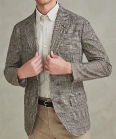 GOTAIRIKU 新柄【吸水速乾/ウォッシャブル】ノルマンディーリネン カーディガンジャケット＿グレンチェック柄