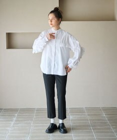 #Newans 【シワになりにくい/洗濯機可能】ラウンドフリルバンドカラーシャツ