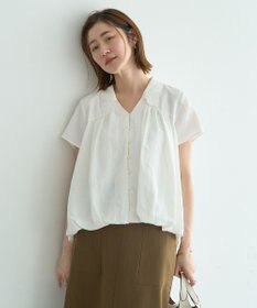 YECCA VECCA 刺繍カラーバルーンヘムブラウス