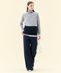 BEIGE， 【WEB限定・洗える】DEMING / バイカラーウールタートルネックニット
