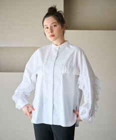 #Newans 【シワになりにくい/洗濯機可能】ラウンドフリルバンドカラーシャツ