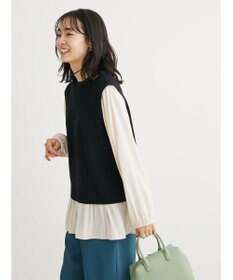 Green Parks とろみ布帛ドッキングニットチュニック