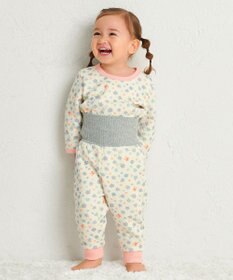 MIKI HOUSE HOT BISCUITS 【80-120cm】 あったかキルト素材 小花柄 腹巻き付き長袖パジャマ