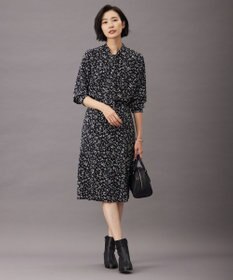 J.PRESS LADIES L 【洗える】ピーチサテン フラワープリント ボウタイ ブラウス