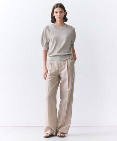 BEIGE， ERYTH / リネンストライプ タックワイドパンツ